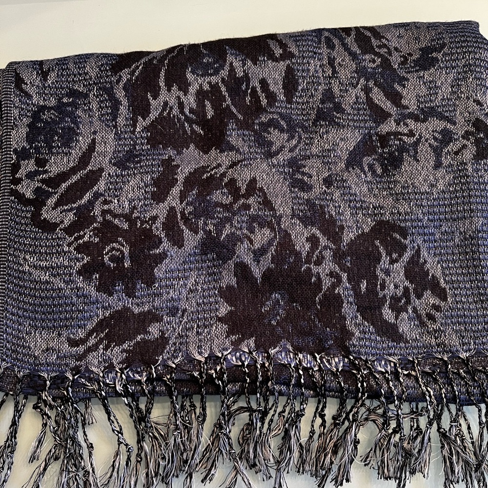 Blue and black Floral Patterned Scarf